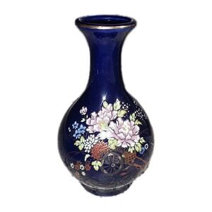 🌺 VTG Porcelain Kutani Bud Vases – Set of 3 | Cobalt Blue Asian Floral Japan 🌸